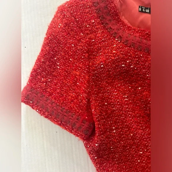 Love Moschino Tweed Shift Short Sleeve Crewneck Mini Dress Size 4 Cherry Red Dresses